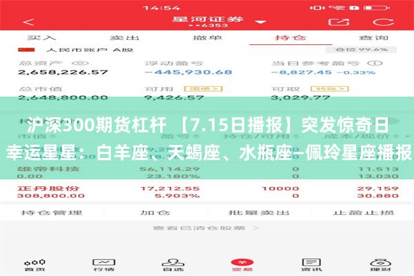 沪深300期货杠杆 【7.15日播报】突发惊奇日 幸运星星：白羊座、天蝎座、水瓶座—佩玲星座播报