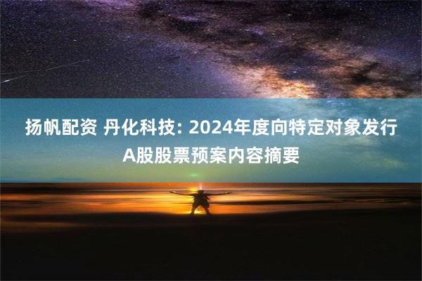 扬帆配资 丹化科技: 2024年度向特定对象发行A股股票预案内容摘要