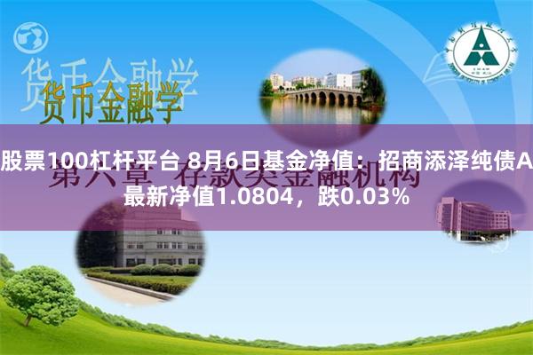 股票100杠杆平台 8月6日基金净值：招商添泽纯债A最新净值1.0804，跌0.03%