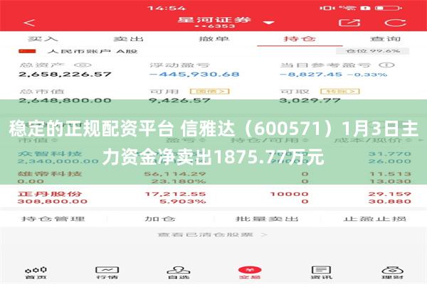 稳定的正规配资平台 信雅达（600571）1月3日主力资金净卖出1875.77万元